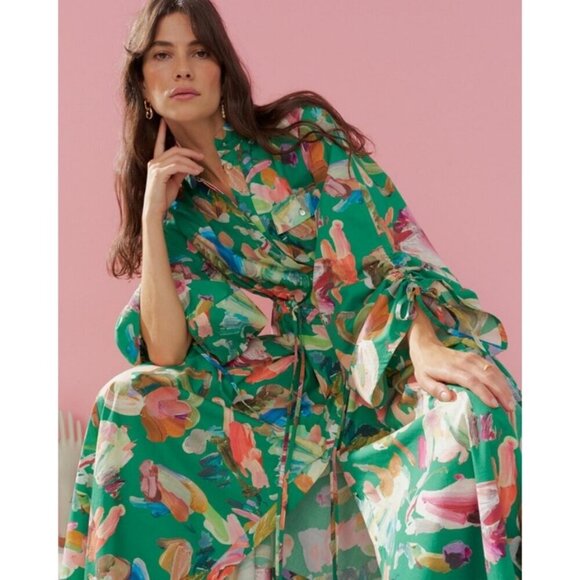 💕ALEMAIS💕 Arlo Shirt Dress ~ Multi-Color Abstract Watercolor Floral Print 8 - Picture 4 of 16